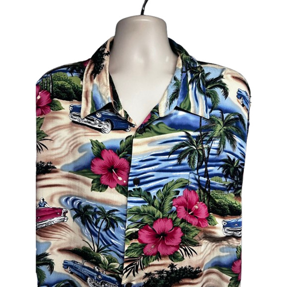 Big Dogs Vintage Hawaiian Floral Convertible Cars Button Up Shirt 3X Pocket USA - Picture 4 of 10